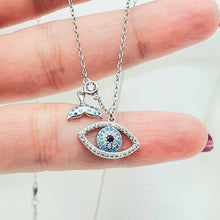 Load image into Gallery viewer, Evil Eye Pendant & Whale Tail Charm Necklace, Sterling Silver