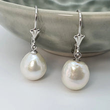 Load image into Gallery viewer, Edison Baroque Pearl Antique Hook Earrings, Sterling Silver