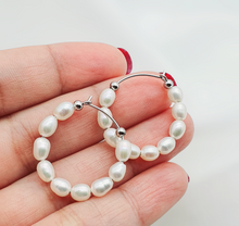 Load image into Gallery viewer, Freshwater Pearl Cuff Hoop Earrings, Sterling Silver