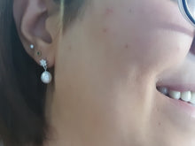 Load image into Gallery viewer, Flower Design & Rice Freshwater Pearl Earring, Sterling Silver