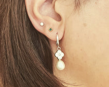 Load image into Gallery viewer, Floral Design & Freshwater Pearl Earrings, Sterling Silver