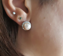 Load image into Gallery viewer, Large Freshwater Pearl Sparkling Earrings, Sterling Silver