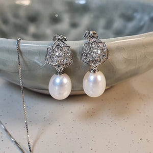 Freshwater Cultured Drop Pearl Earrings, Sterling Silver