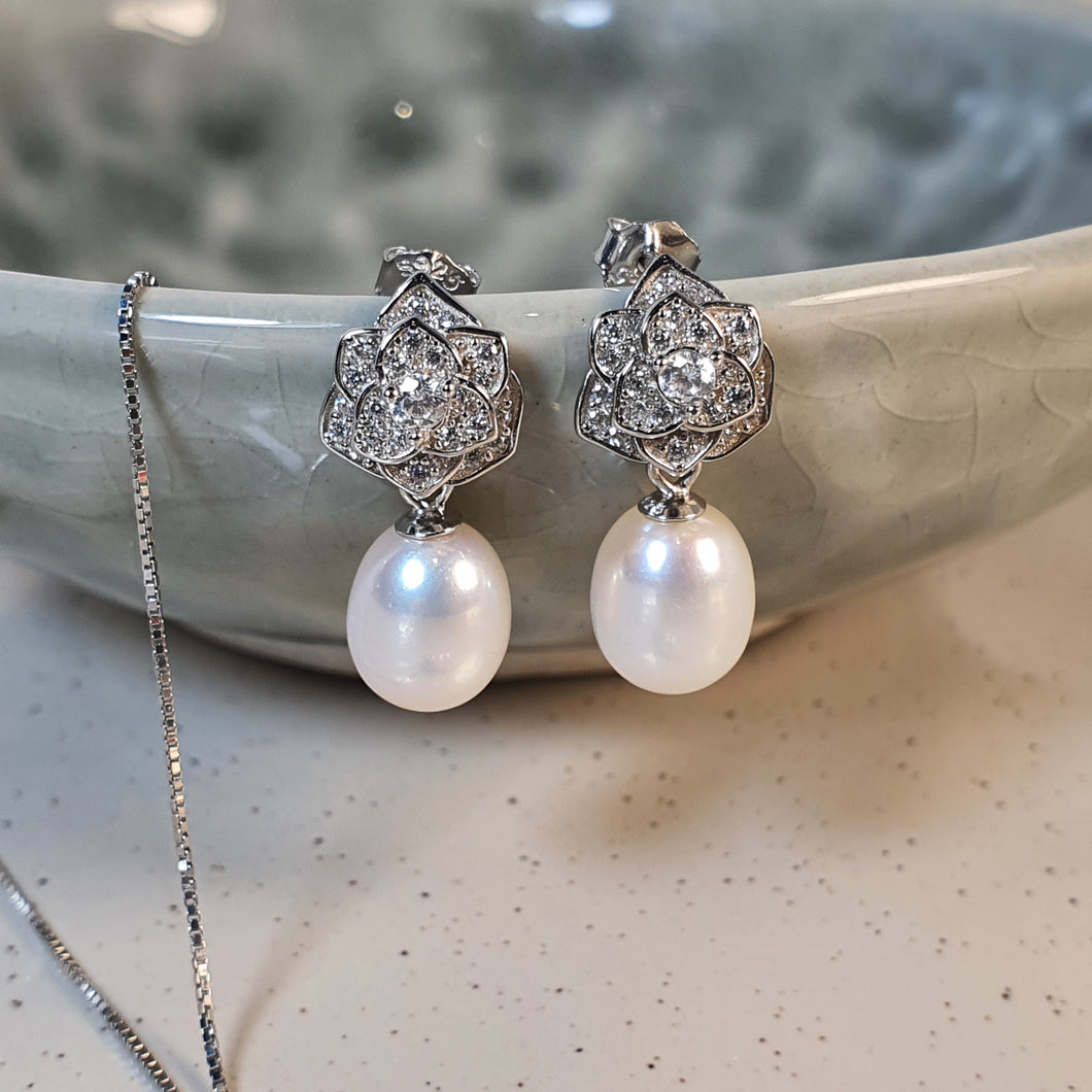 Freshwater Cultured Drop Pearl Earrings, Sterling Silver