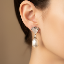Load image into Gallery viewer, Triangle Mother Of Pearl &amp; Drop Pearl Earrings, Sterling Silver
