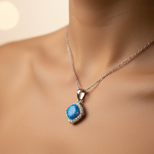 Load image into Gallery viewer, Created Diamond Opal Necklace , Sterling Silver
