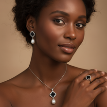 Load image into Gallery viewer, Freshwater Cultured Drop Pearl &amp; Agate Clover Set, Sterling Silver
