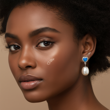 Load image into Gallery viewer, Created Blue Opal &amp; Pearl Earring, Sterling Silver
