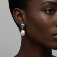 Load image into Gallery viewer, Created Blue Opal &amp; Pearl Earring, Sterling Silver
