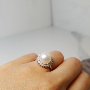 Freshwater cultured pearl ring, sterling silver