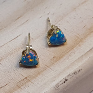Blue Created Opal Stud Earrings, Sterling Silver