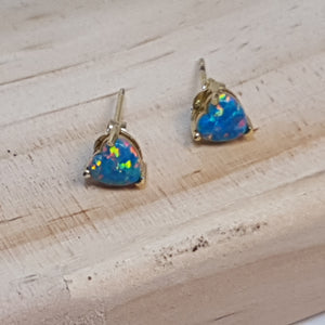 Created Heart Opal Stud Earrings, Sterling Silver