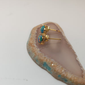 Green Created Opal Stud Earrings, Sterling Silver