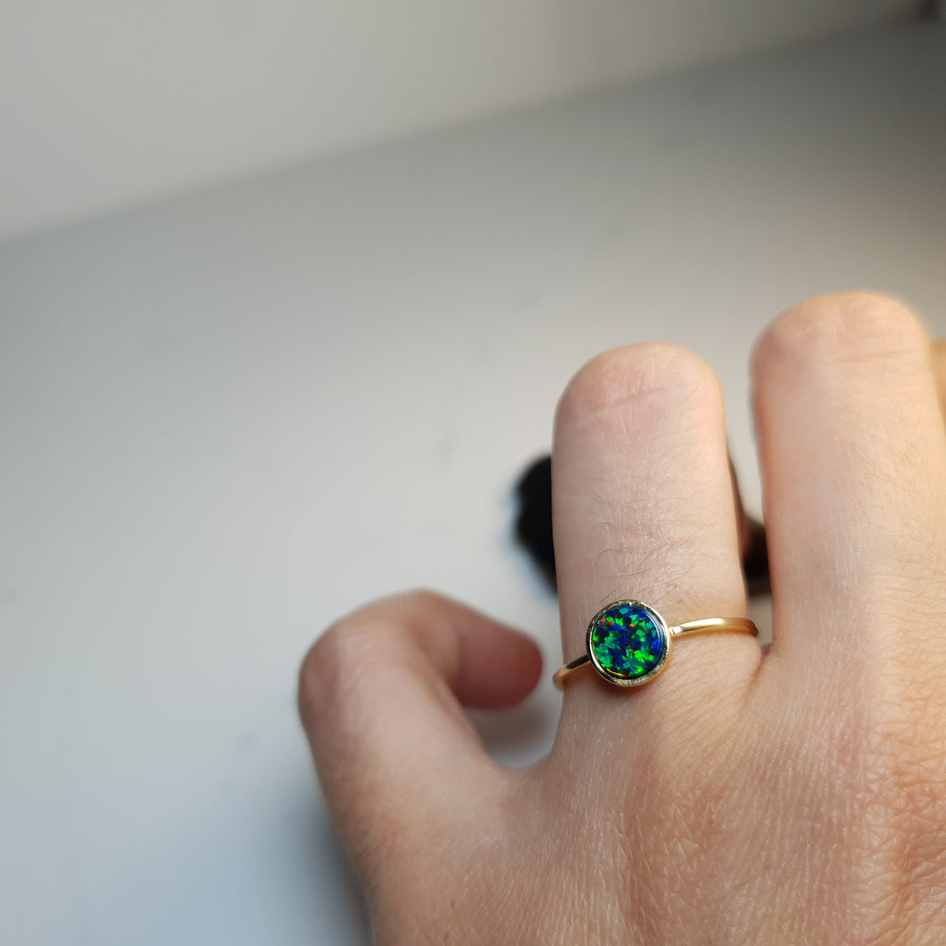 Round Created Opal Ring, Sterling Silver
