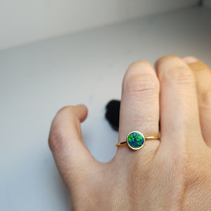Round Created Opal Ring, Sterling Silver