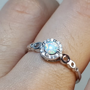 White Created Opal Ring, Sterling Silver