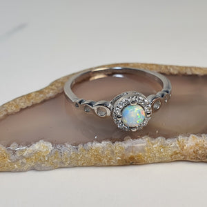 White Created Opal Ring, Sterling Silver