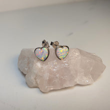 Load image into Gallery viewer, Created Heart Opal Earrings, Sterling Silver
