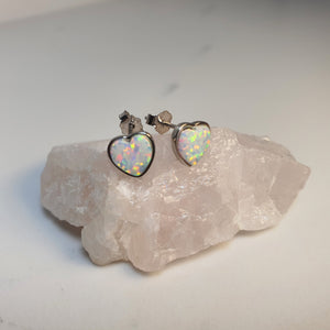Created Heart Opal Earrings, Sterling Silver