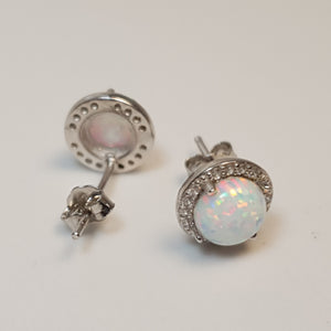 Round Created Opal stud Earrings, Sterling Silver