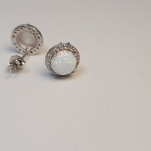 Load image into Gallery viewer, Round Created Opal stud Earrings, Sterling Silver
