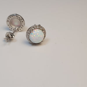 Round Created Opal stud Earrings, Sterling Silver
