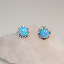Load image into Gallery viewer, Round Created Opal stud Earrings, Sterling Silver
