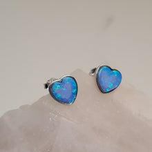 Load image into Gallery viewer, Created Heart Opal Earrings, Sterling Silver
