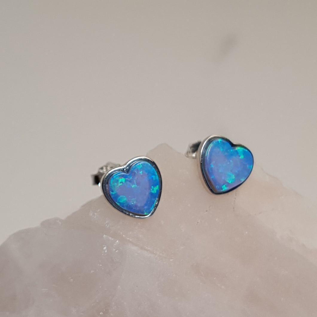 Created Heart Opal Earrings, Sterling Silver