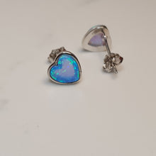 Load image into Gallery viewer, Created Heart Opal Earrings, Sterling Silver
