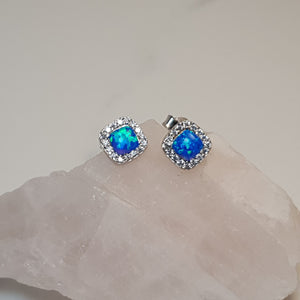 Lab Created Opal Stud Earrings, Sterling Silver