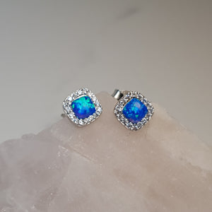 Lab Created Opal Stud Earrings, Sterling Silver