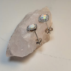 Lab Created Opal Stud Earrings, Sterling Silver