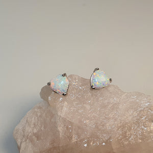 White Created Opal Stud Earrings, Sterling Silver