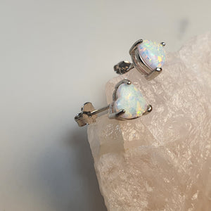White Created Opal Stud Earrings, Sterling Silver