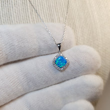 Load image into Gallery viewer, Created Diamond Opal Necklace , Sterling Silver
