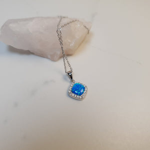 Created Diamond Opal Necklace , Sterling Silver