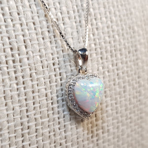 White Created Opal Necklace, Sterling Silver