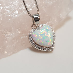 White Created Opal Necklace, Sterling Silver