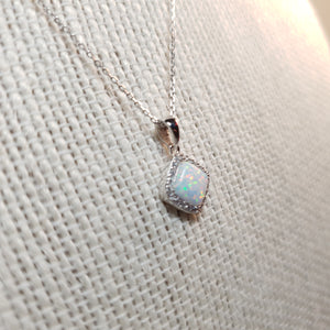 Created Diamond Opal Necklace , Sterling Silver