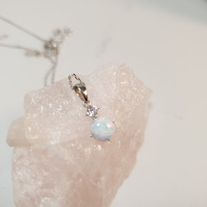 White Created Opal Pendant+ Chain, Sterling Silver