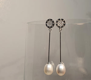 Freshwater Drop Pearl Earrings, Sterling silver