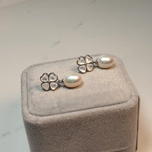 Load image into Gallery viewer, Floral Mother Of Pearl &amp; Drop Pearl Earrings, Sterling Silver
