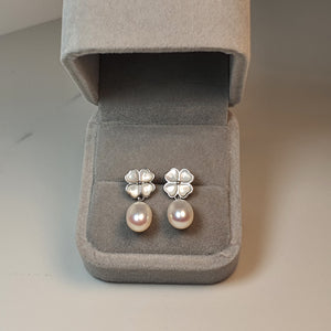 Floral Mother Of Pearl & Drop Pearl Earrings, Sterling Silver
