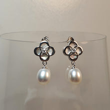 Load image into Gallery viewer, Freshwater Drop Pearl Floral Earring, Sterling Silver
