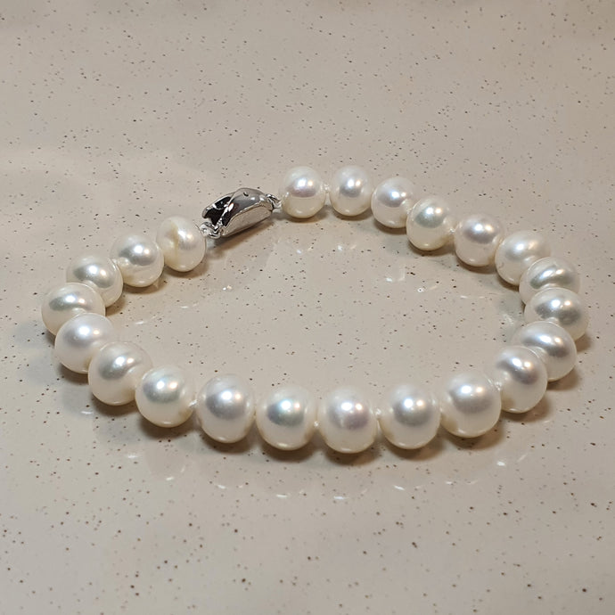 Semi-Round Freshwater Cultured Pearl Bracelet, Sterling Silver