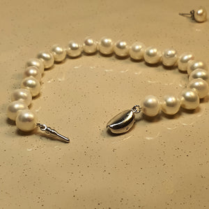 Semi-Round Freshwater Cultured Pearl Bracelet, Sterling Silver