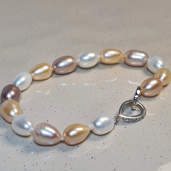 Multi-coloured Freshwater Drop Pearl Bracelet, Sterling Silver