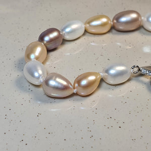 Multi-coloured Freshwater Drop Pearl Bracelet, Sterling Silver