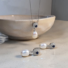 Load image into Gallery viewer, Freshwater Drop Pearl Necklace &amp; Earrings Set, Sterling Silver
